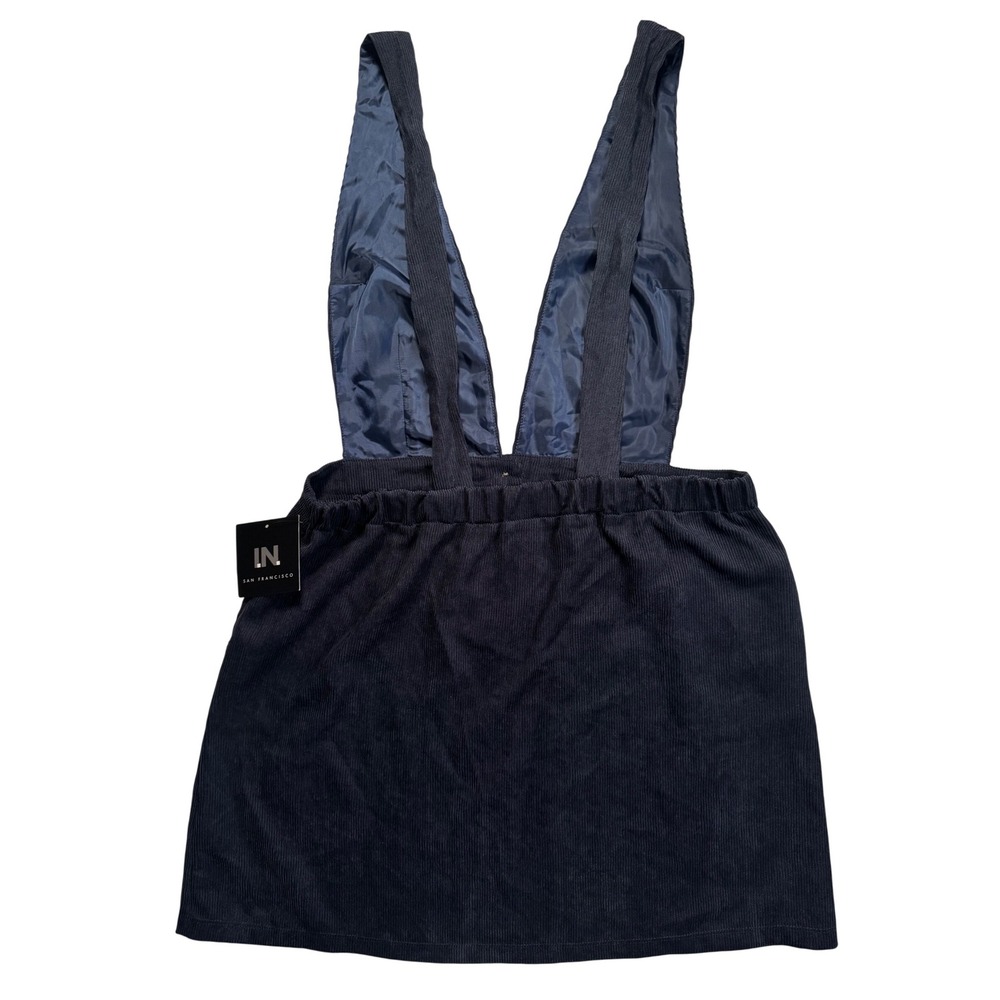 IN San Francisco‎ Navy Blue Corduroy Jumper Dress Button Front Pinafore XL NEW - Picture 3 of 7